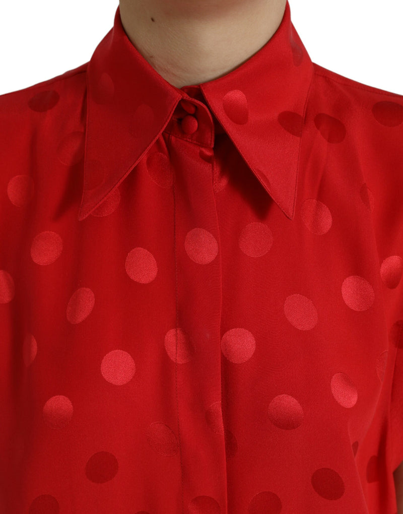 Dolce & Gabbana Red Polka Dot Sleeveless Collared Blouse
