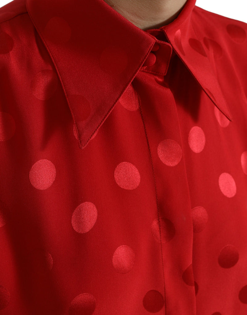 Dolce & Gabbana Red Polka Dot Sleeveless Collared Blouse