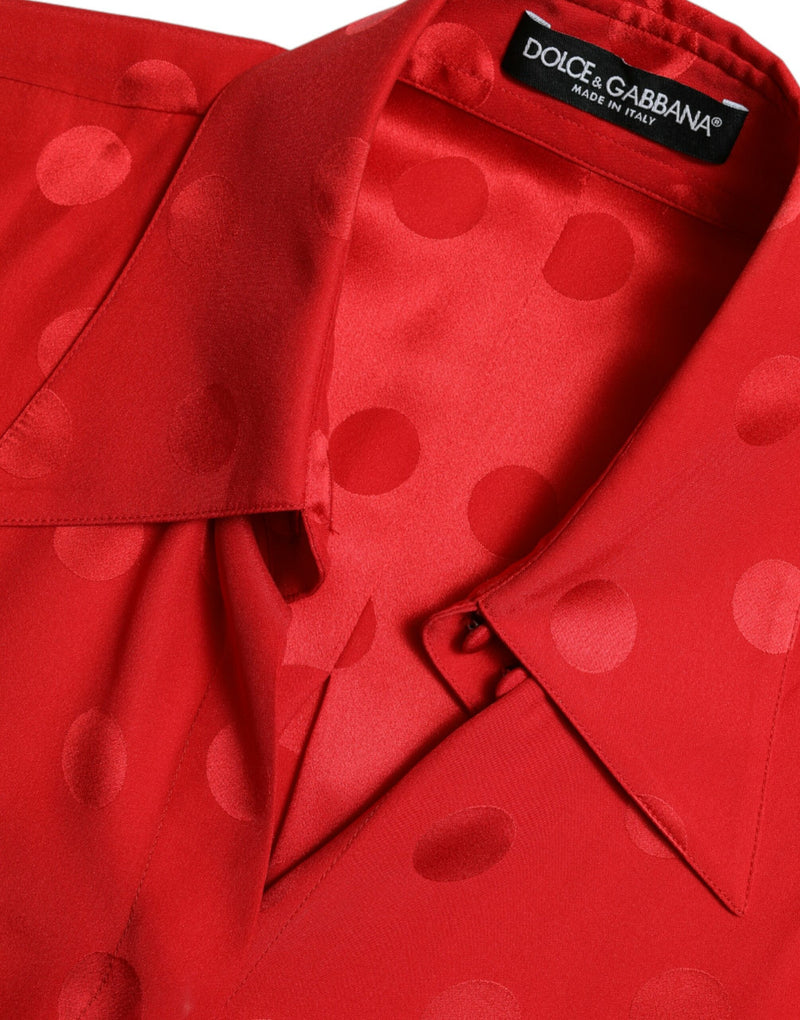 Dolce & Gabbana Red Polka Dot Sleeveless Collared Blouse