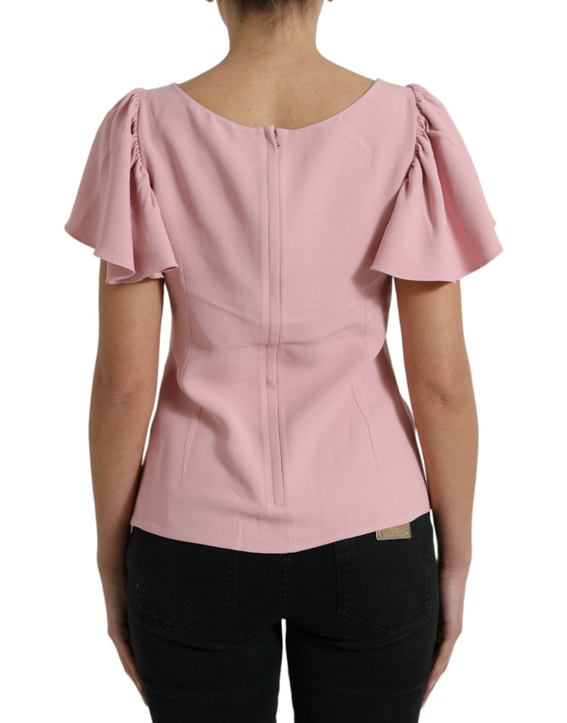 Dolce & Gabbana Blouse Top Rose à Manches Courtes
