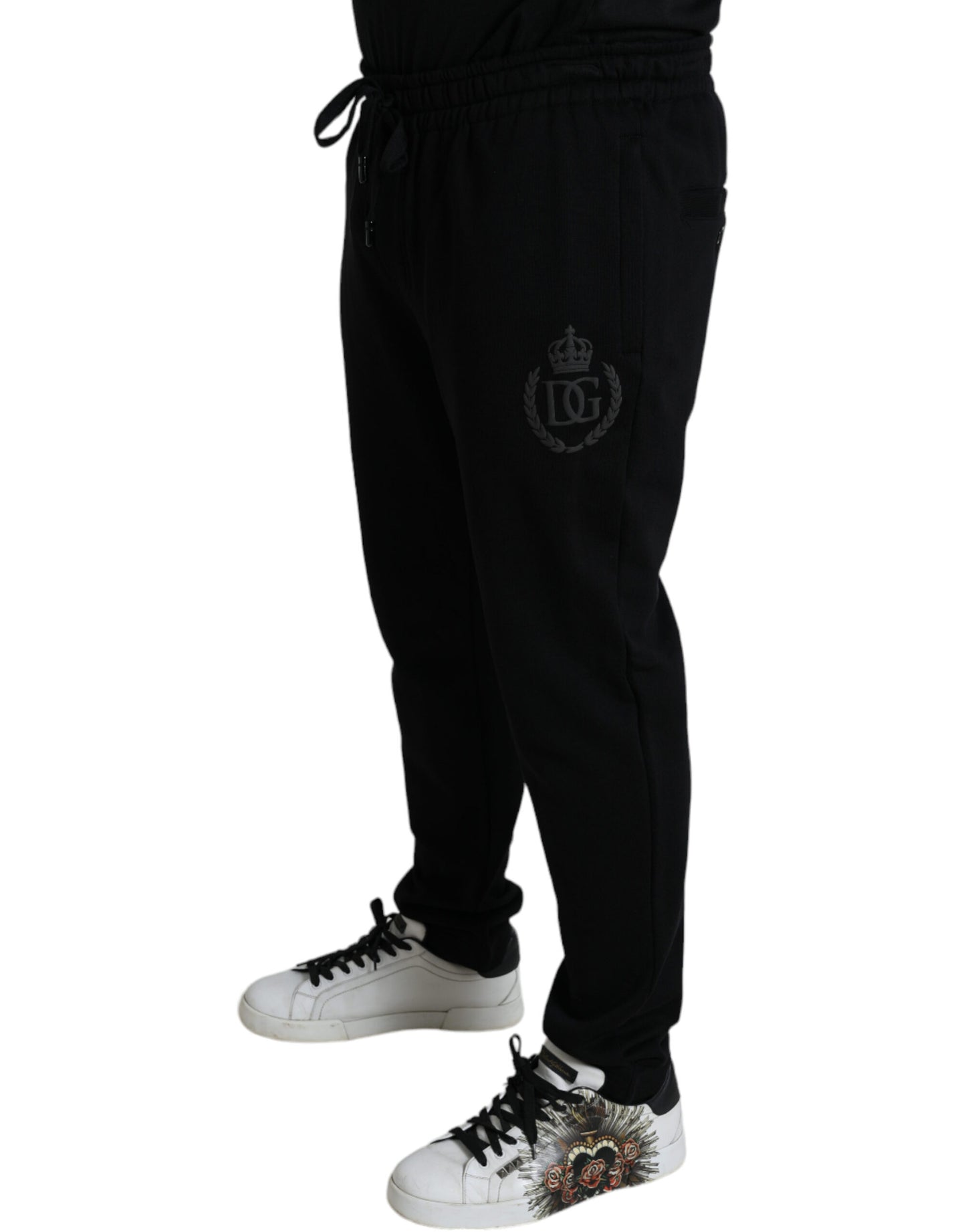 Pantalon de jogging skinny en coton noir avec logo DG de Dolce &amp; Gabbana