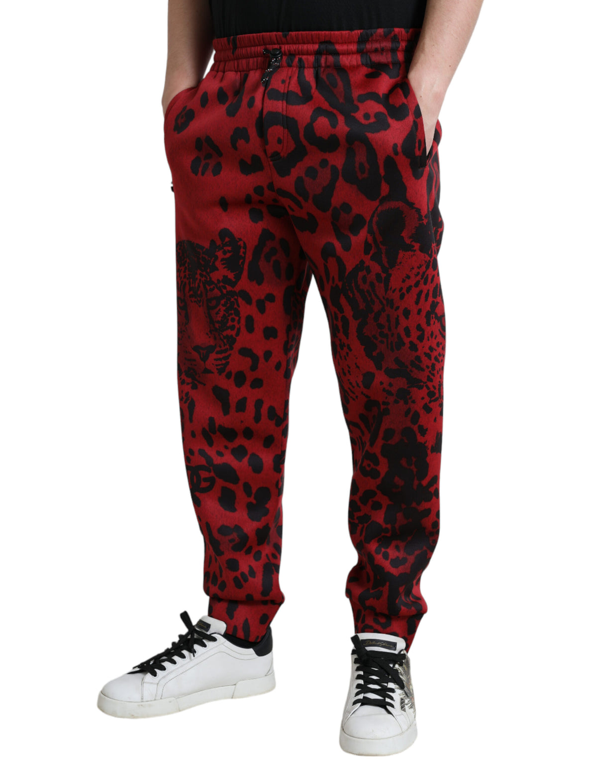 Pantalon de jogging léopard rouge et noir extensible Dolce &amp; Gabbana