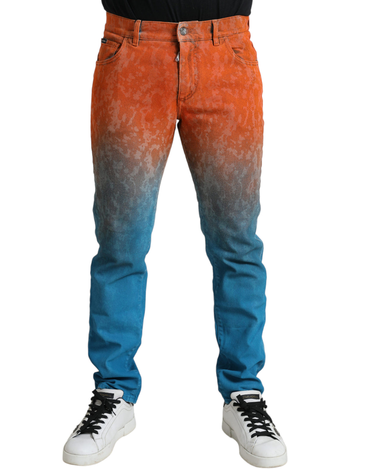 Jeans en coton slim fit à dégradé multicolore Dolce &amp; Gabbana