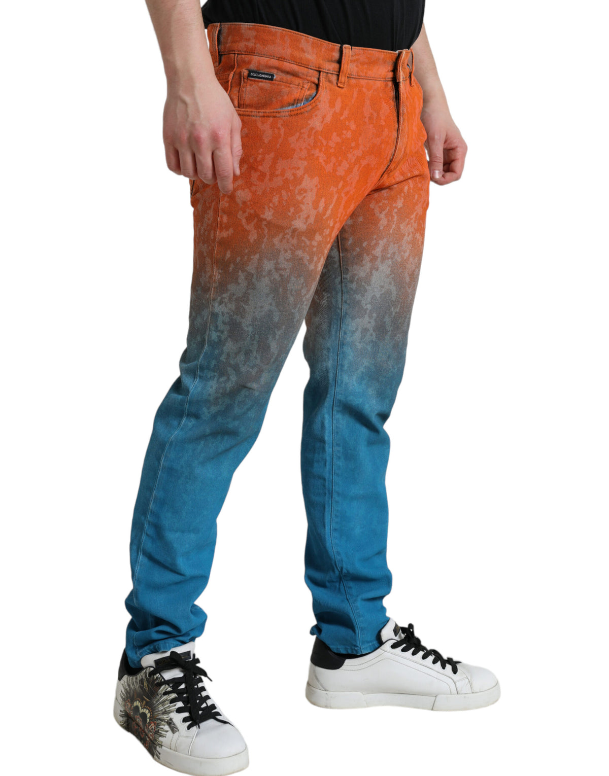 Jeans en coton slim fit à dégradé multicolore Dolce &amp; Gabbana