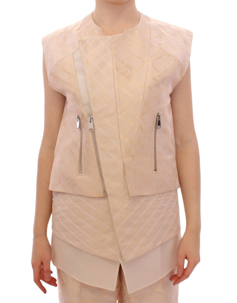 Veste sans manches en brocart beige de Zeyneptosun