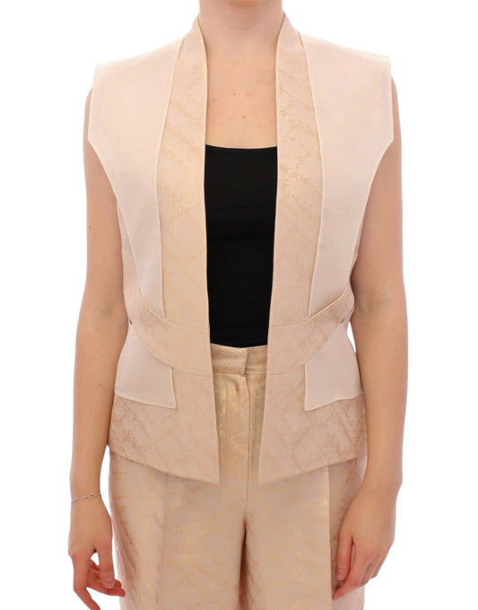 Zeyneptosun Beige brokaad gilet zonder mouwen