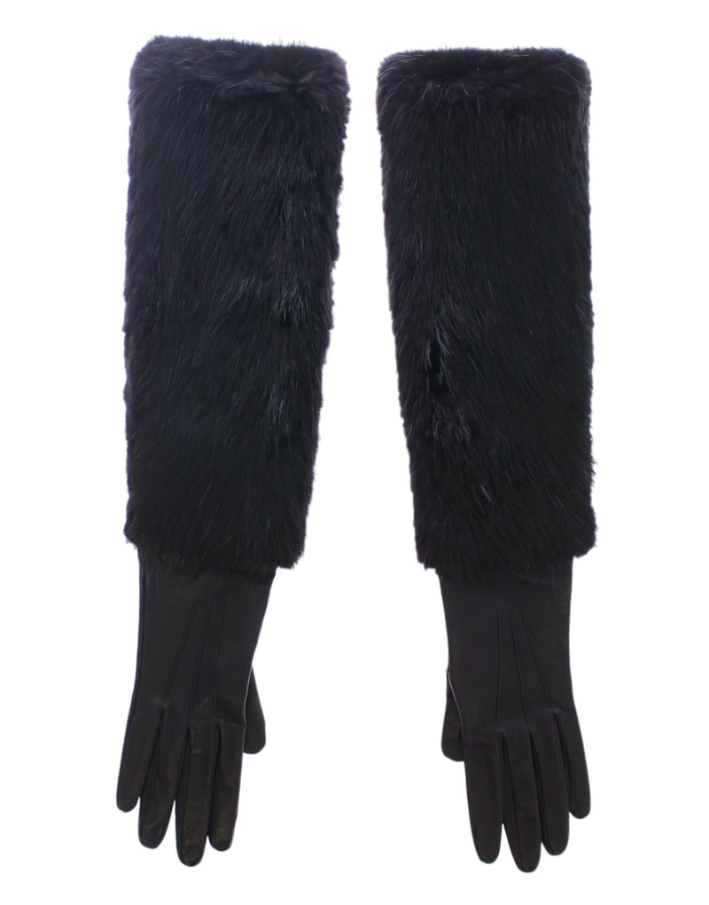Gants de coude en cuir d'agneau et fourrure de castor noirs Dolce &amp; Gabbana