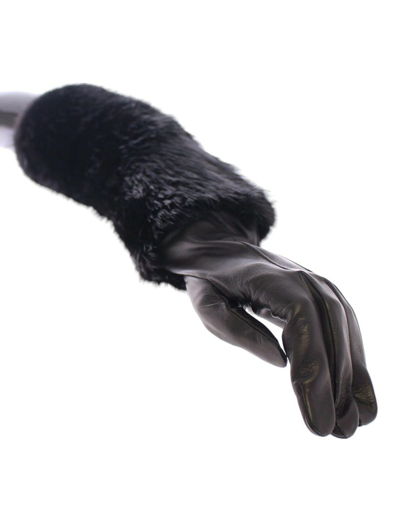 Gants de coude en cuir d'agneau et fourrure de castor noirs Dolce &amp; Gabbana