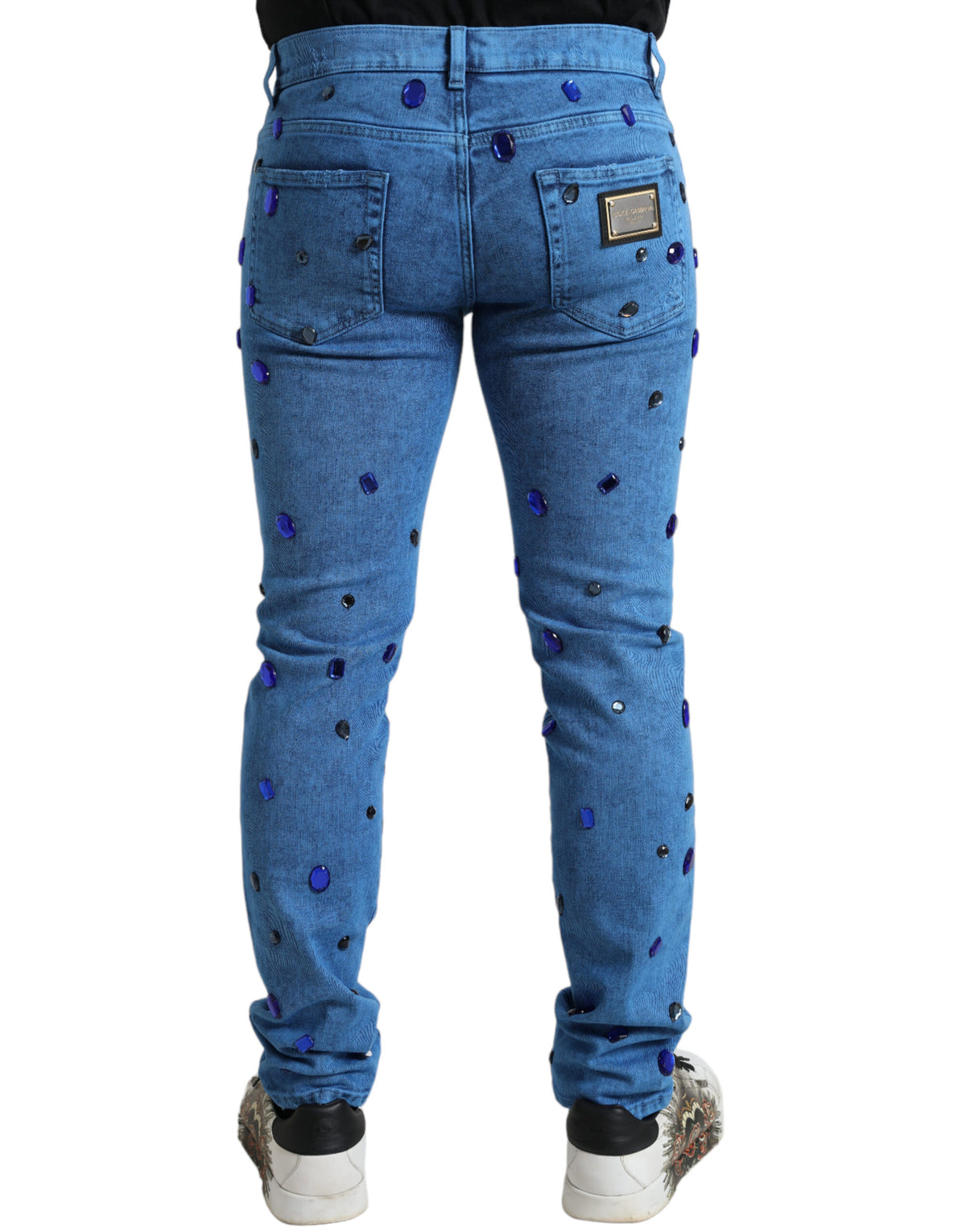 Jeans skinny en jean bleu ornés de cristaux de Dolce &amp; Gabbana