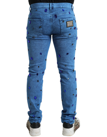 Jeans skinny en jean bleu ornés de cristaux de Dolce &amp; Gabbana
