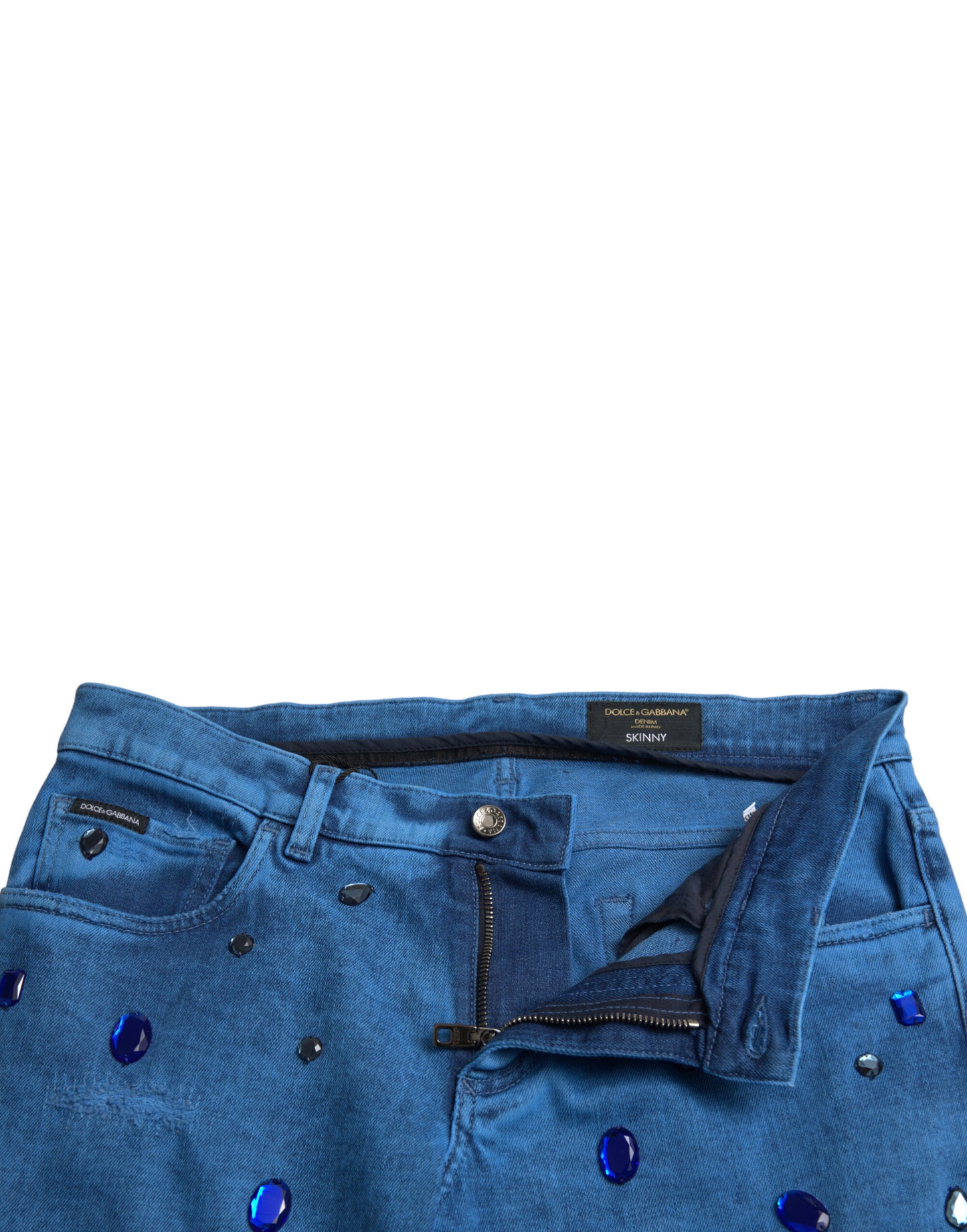 Jeans skinny en jean bleu ornés de cristaux de Dolce &amp; Gabbana