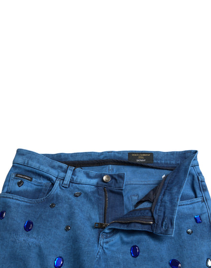 Jeans skinny en jean bleu ornés de cristaux de Dolce &amp; Gabbana