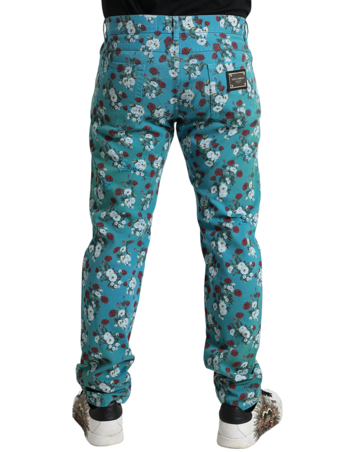 Pantalon en jean skinny en coton à imprimé floral bleu de Dolce &amp; Gabbana