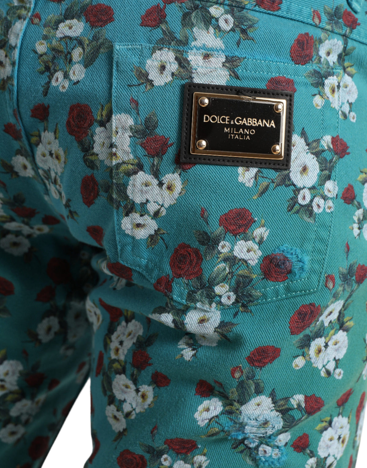 Pantalon en jean skinny en coton à imprimé floral bleu de Dolce &amp; Gabbana