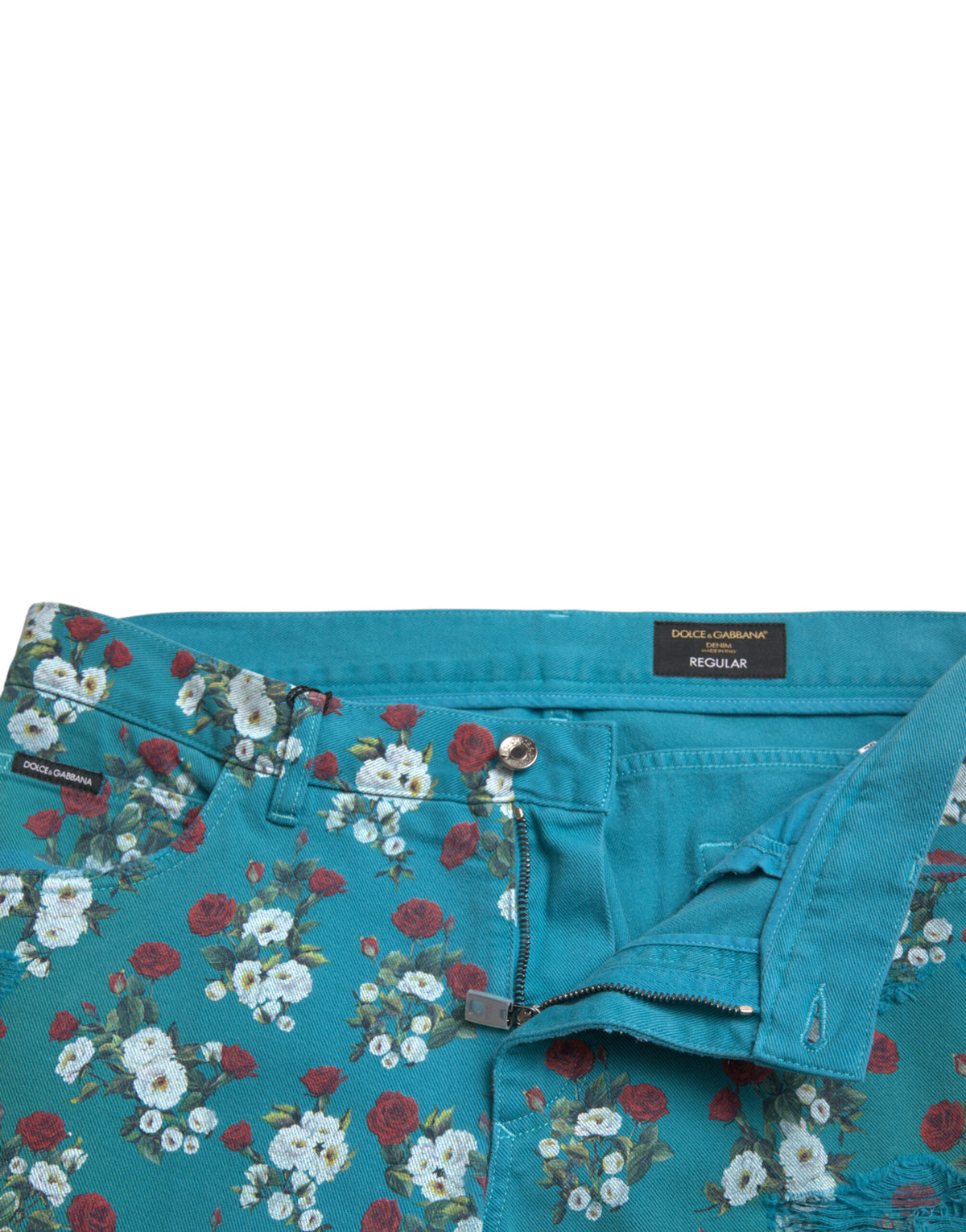 Pantalon en jean skinny en coton à imprimé floral bleu de Dolce &amp; Gabbana