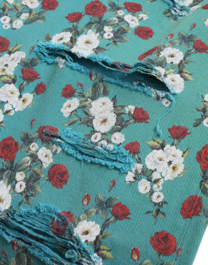 Dolce &amp; Gabbana Blauwe, bloemenprint, skinny spijkerbroek van katoen