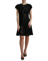 Robe Mini A-line en Dentelle Florale Noire Dolce & Gabbana