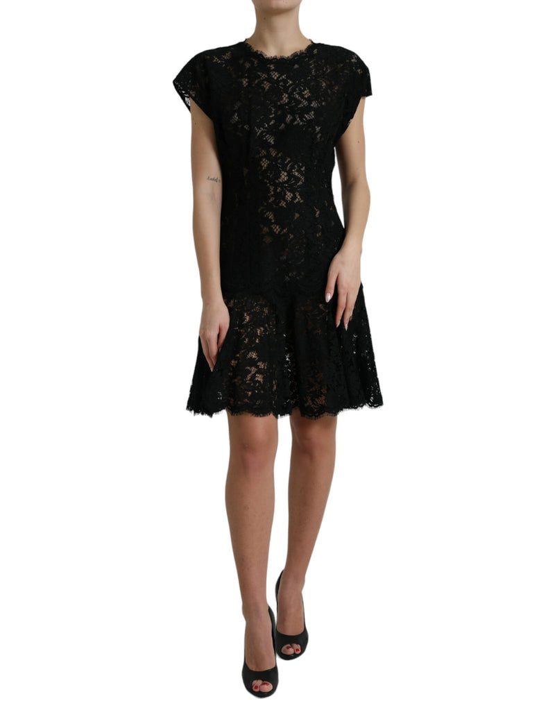 Robe Mini A-line en Dentelle Florale Noire Dolce & Gabbana