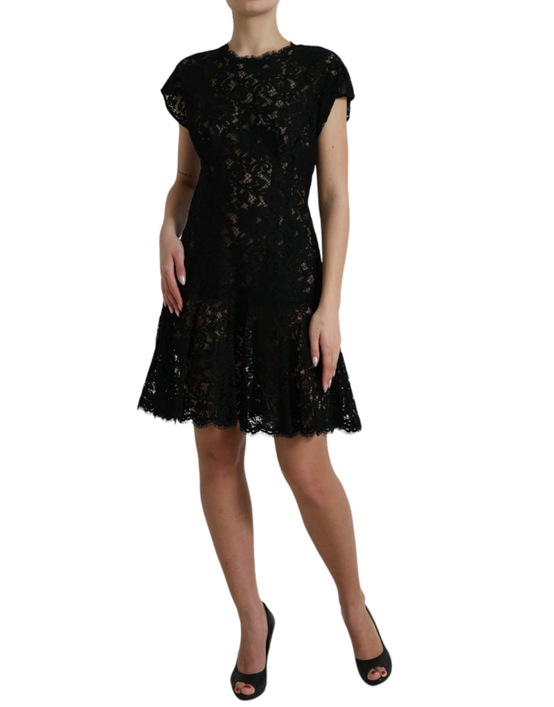Robe Mini A-line en Dentelle Florale Noire Dolce & Gabbana