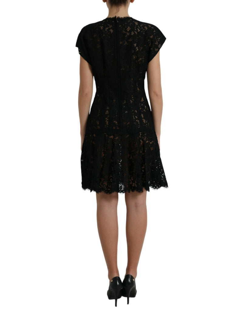 Robe Mini A-line en Dentelle Florale Noire Dolce & Gabbana