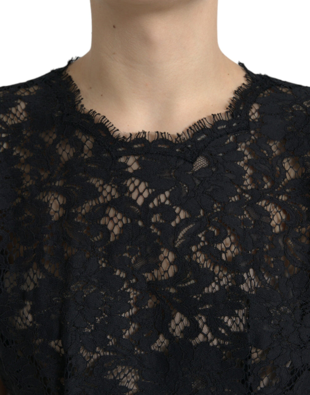 Robe Mini A-line en Dentelle Florale Noire Dolce & Gabbana