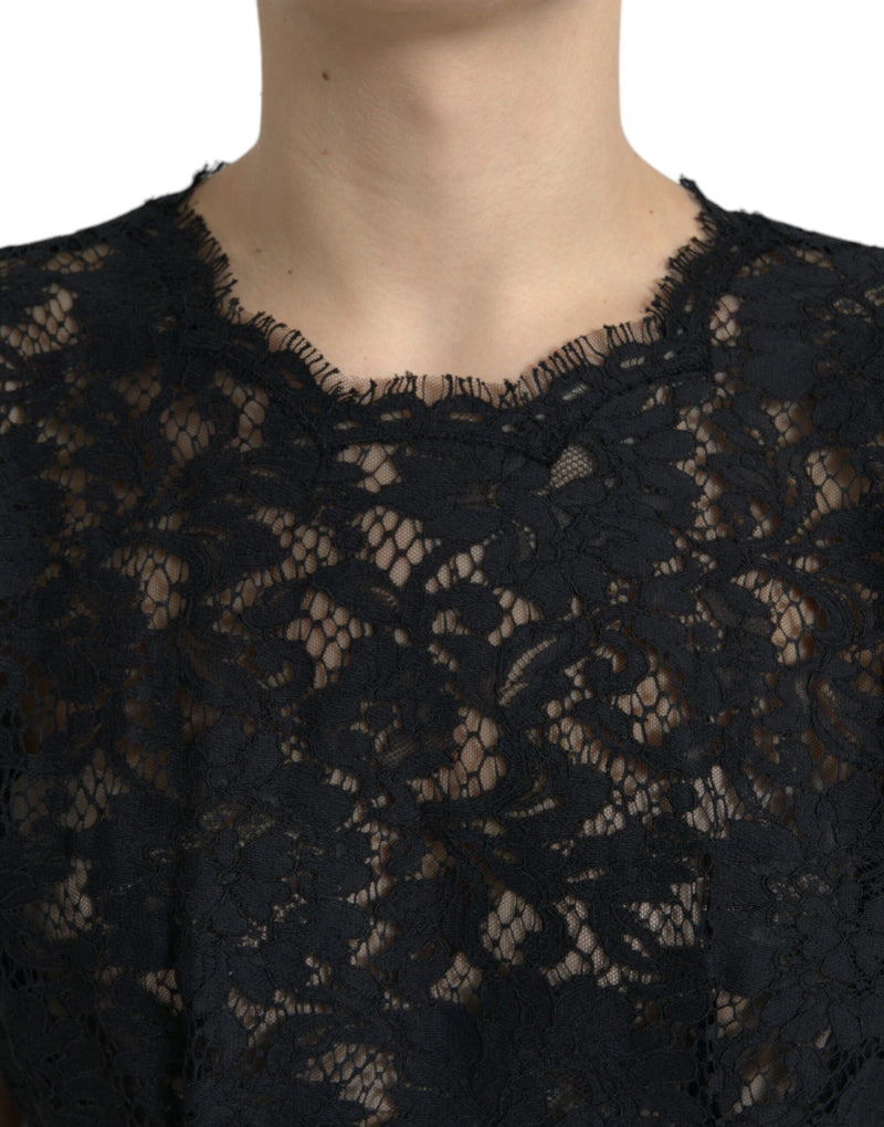 Robe Mini A-line en Dentelle Florale Noire Dolce & Gabbana