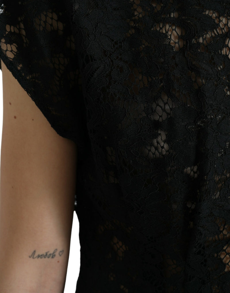 Robe Mini A-line en Dentelle Florale Noire Dolce & Gabbana