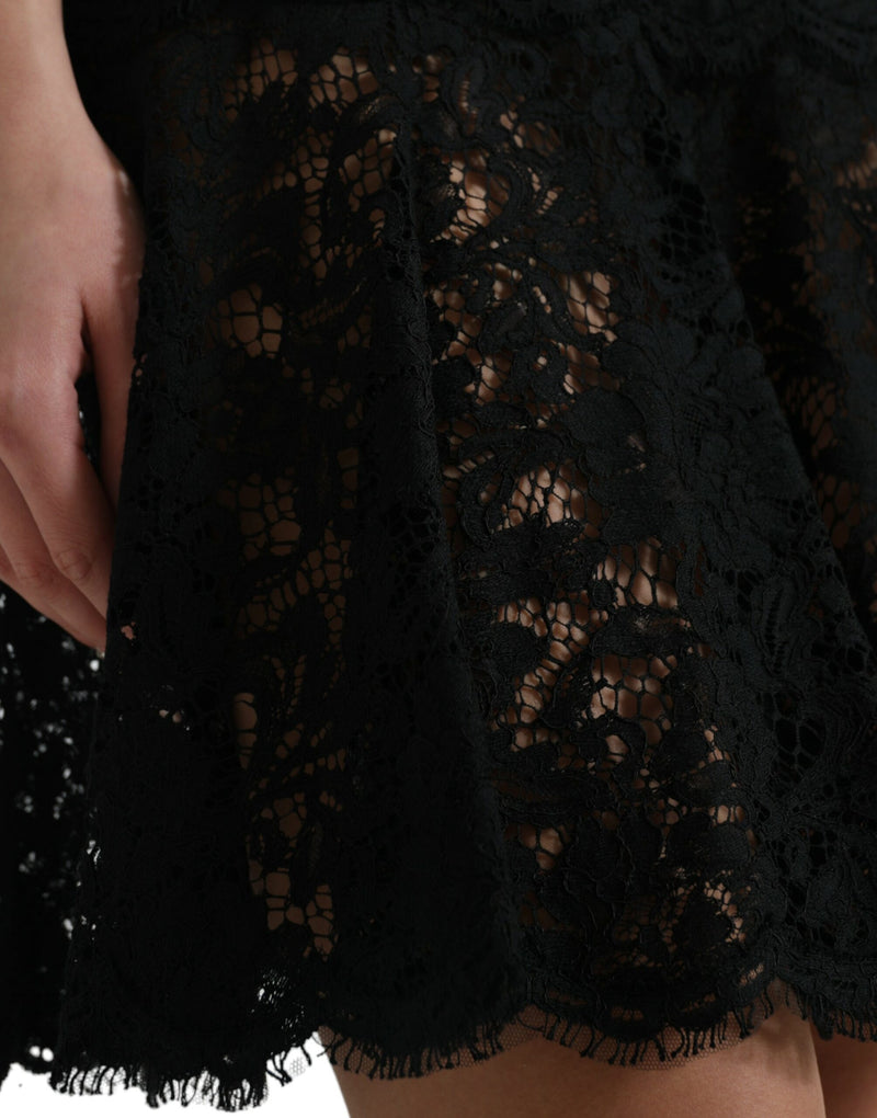 Robe Mini A-line en Dentelle Florale Noire Dolce & Gabbana