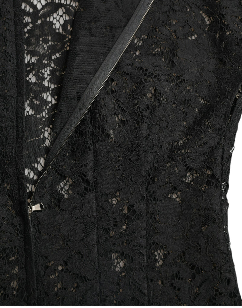 Robe Mini A-line en Dentelle Florale Noire Dolce & Gabbana