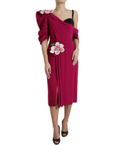 Dolce & Gabbana Purple Flower Embellished One Shoulder Dress