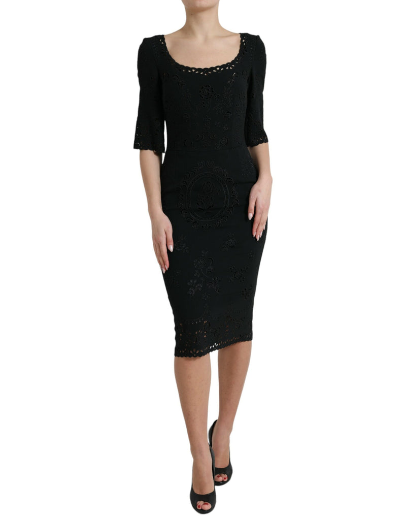 Robe Midi Bodycon en Dentelle Florale Noire Dolce & Gabbana