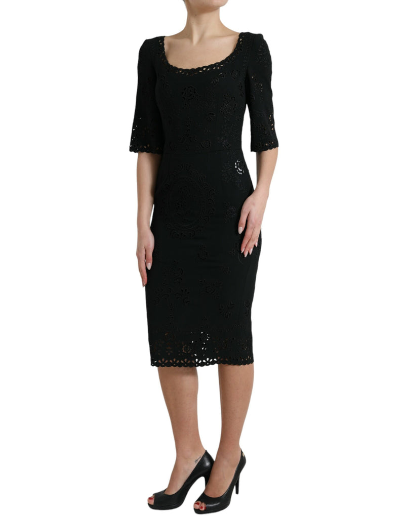 Robe Midi Bodycon en Dentelle Florale Noire Dolce & Gabbana