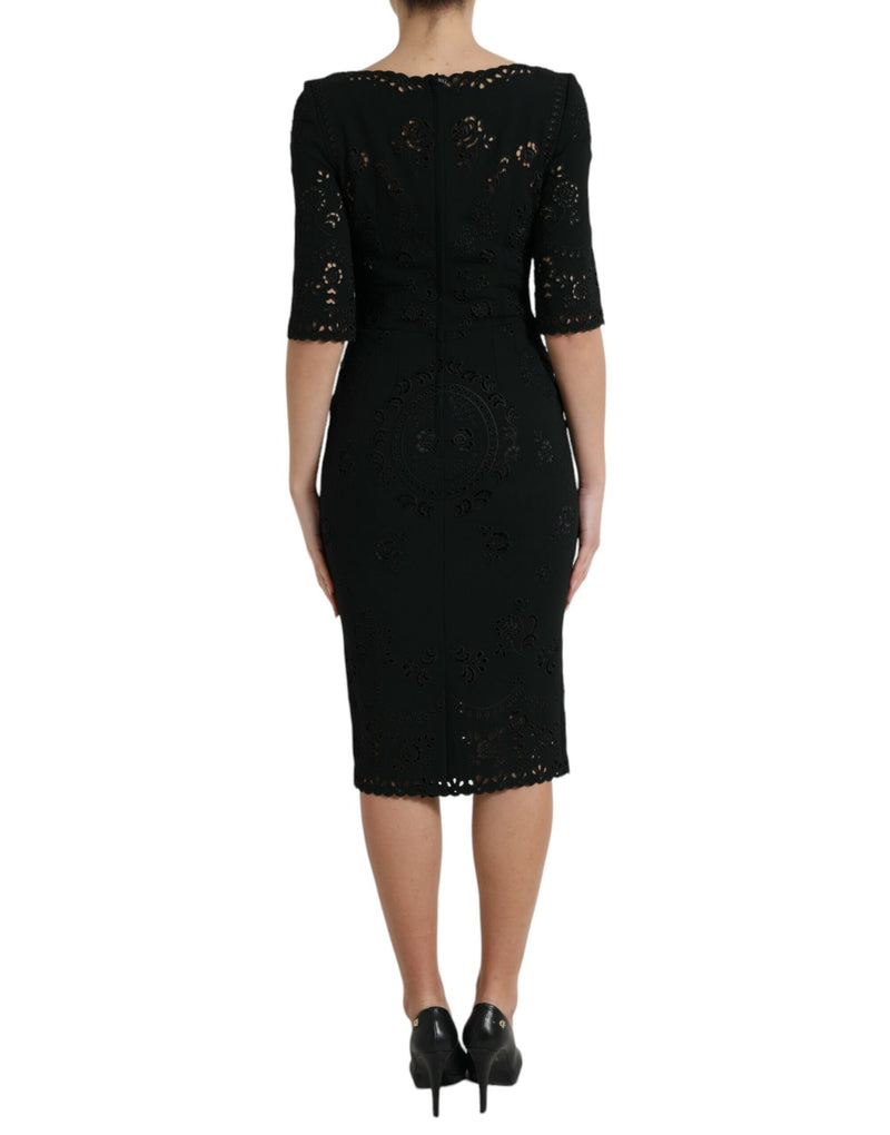 Robe Midi Bodycon en Dentelle Florale Noire Dolce & Gabbana