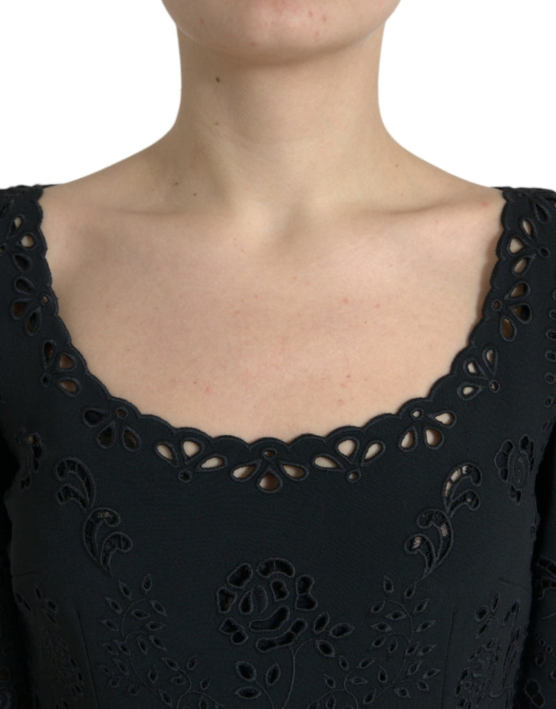 Robe Midi Bodycon en Dentelle Florale Noire Dolce & Gabbana