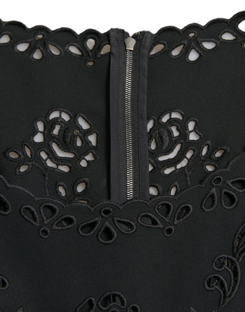 Robe Midi Bodycon en Dentelle Florale Noire Dolce & Gabbana