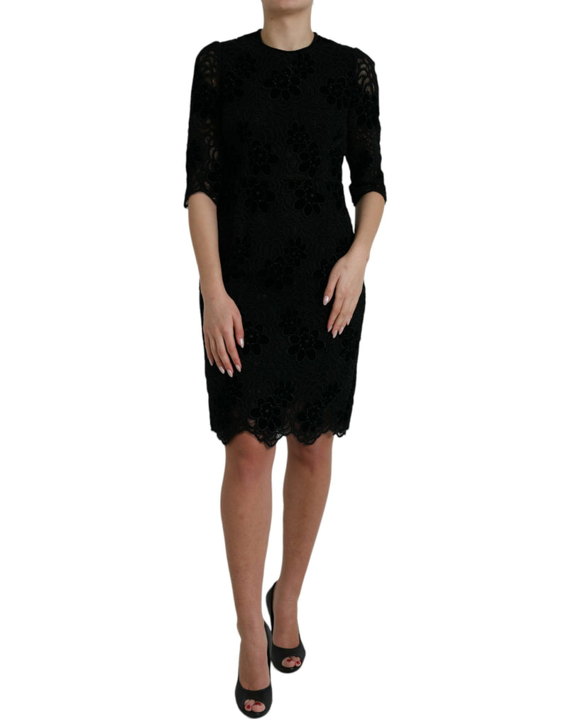 Dolce & Gabbana Robe Bodycon en Dentelle Florale Noire