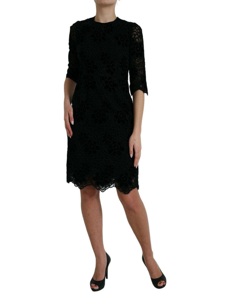 Dolce & Gabbana Robe Bodycon en Dentelle Florale Noire