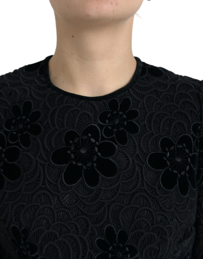 Dolce & Gabbana Robe Bodycon en Dentelle Florale Noire