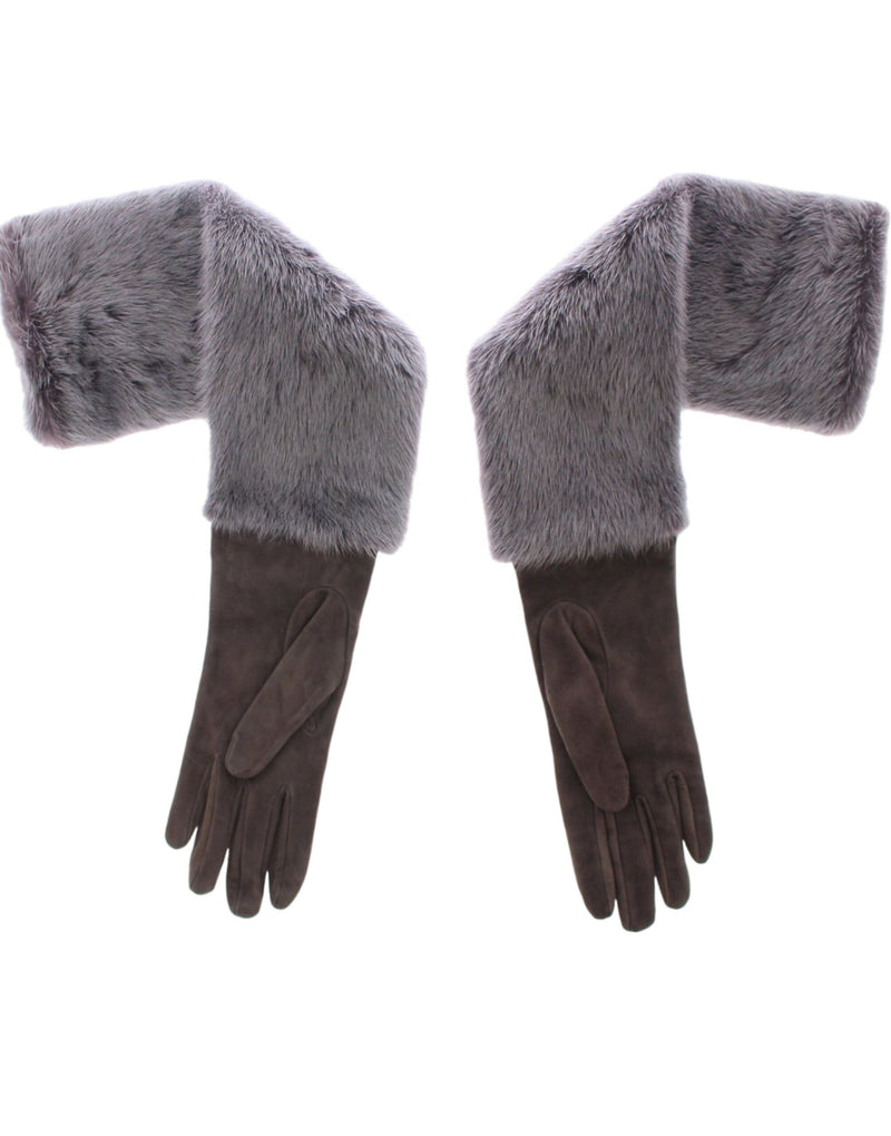 Gants Dolce &amp; Gabbana en cuir suédé et fourrure de vison gris