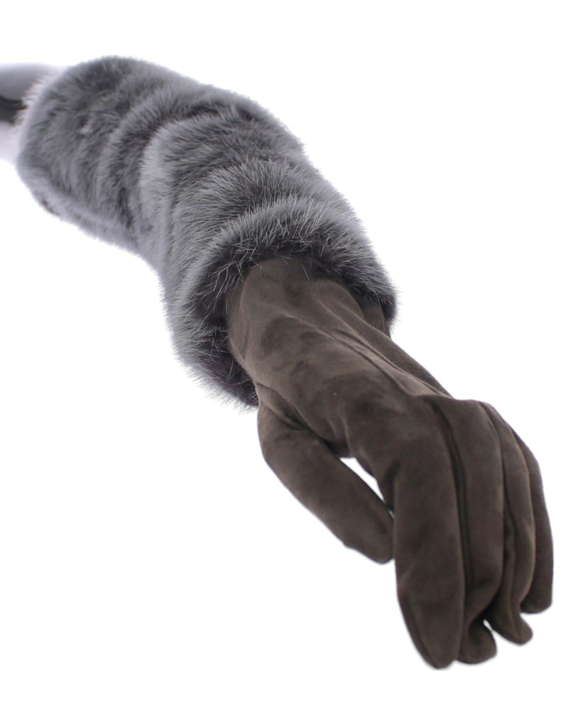 Gants Dolce &amp; Gabbana en cuir suédé et fourrure de vison gris