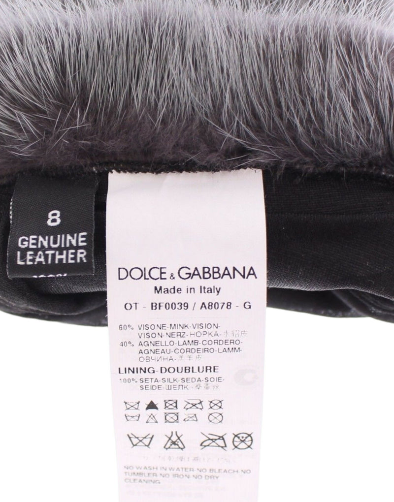 Gants Dolce &amp; Gabbana en cuir suédé et fourrure de vison gris