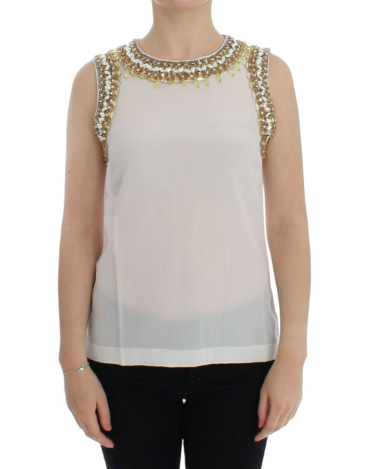 Dolce & Gabbana wit tanktop met kristallen versieringen