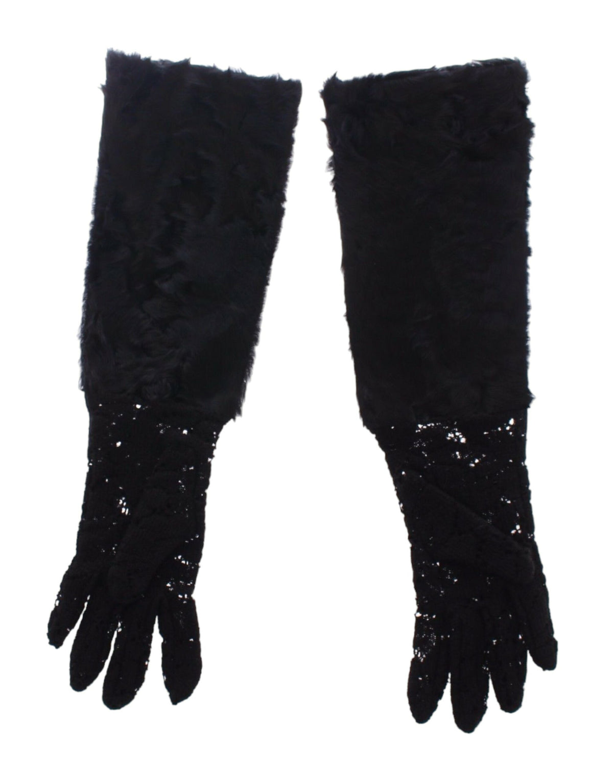 Gants de coude en laine et fourrure d'agneau noirs Dolce &amp; Gabbana