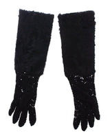 Gants de coude en laine et fourrure d'agneau noirs Dolce &amp; Gabbana