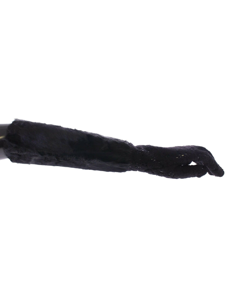 Gants de coude en laine et fourrure d'agneau noirs Dolce &amp; Gabbana