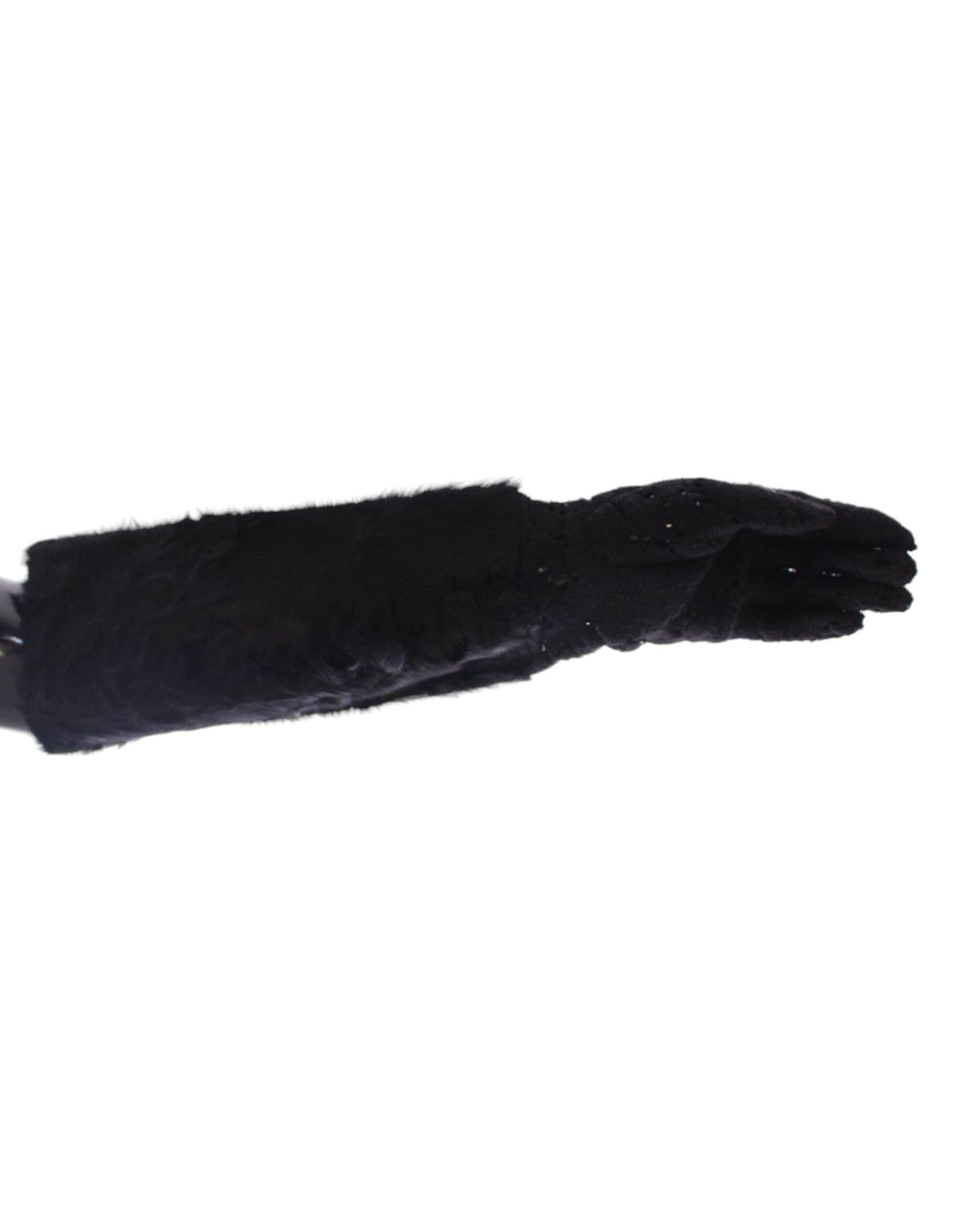 Gants de coude en laine et fourrure d'agneau noirs Dolce &amp; Gabbana