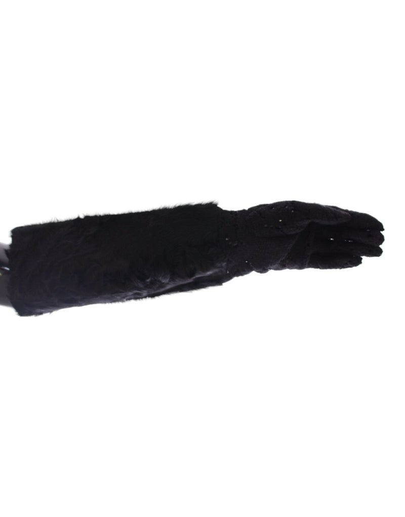 Gants de coude en laine et fourrure d'agneau noirs Dolce &amp; Gabbana