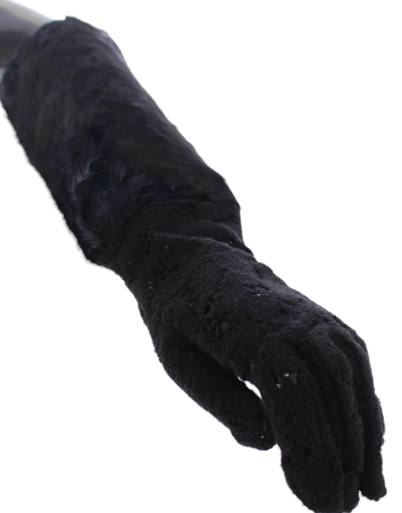 Gants de coude en laine et fourrure d'agneau noirs Dolce &amp; Gabbana