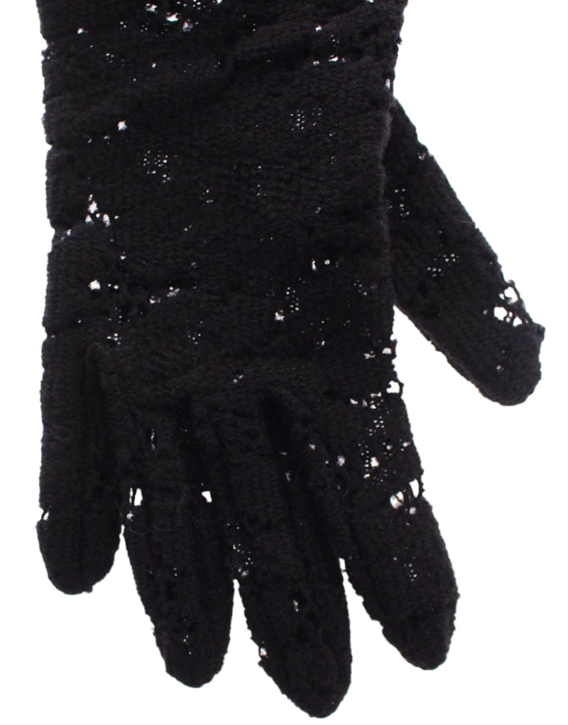 Gants de coude en laine et fourrure d'agneau noirs Dolce &amp; Gabbana