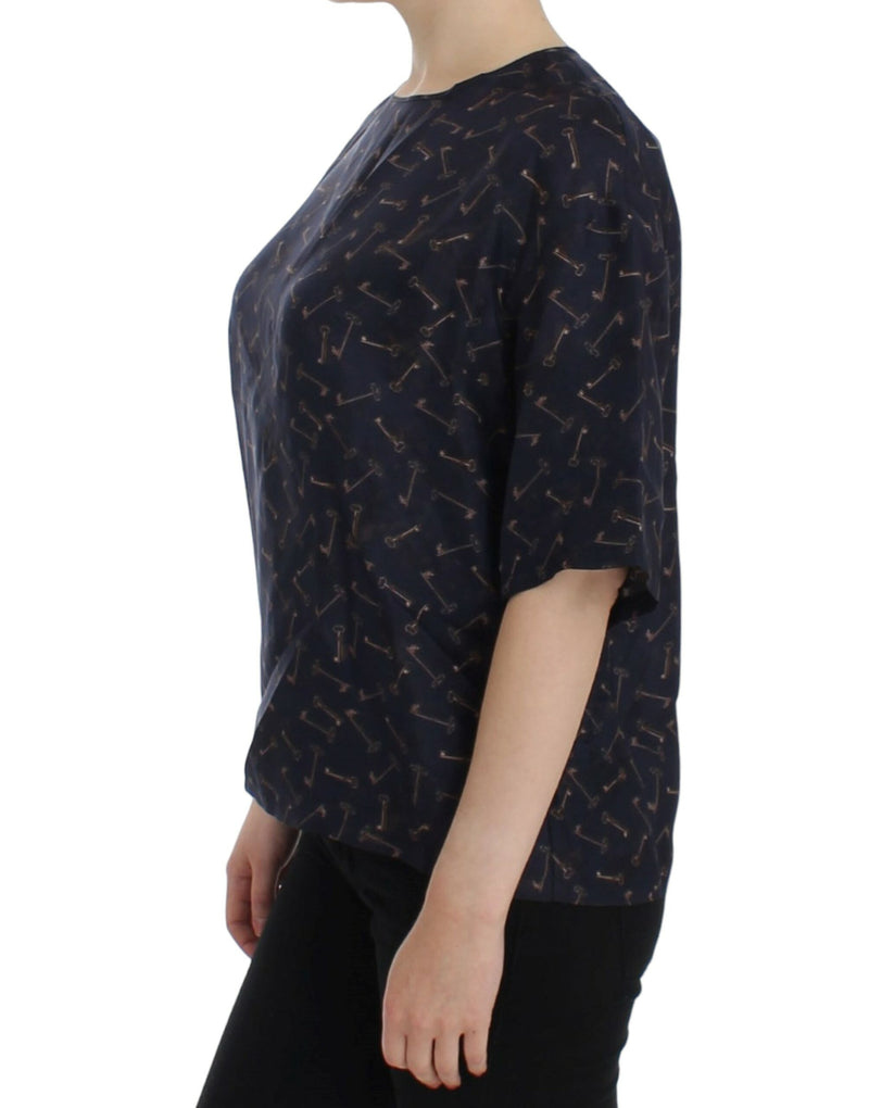 Blouse en soie Dolce &amp; Gabbana bleu or à imprimé de clefs